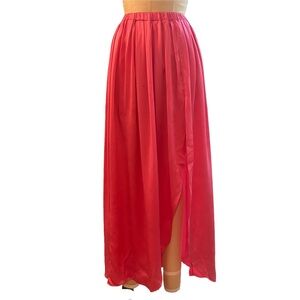Sablyn Silk Midi Skirt Front Slit in Pink Size S